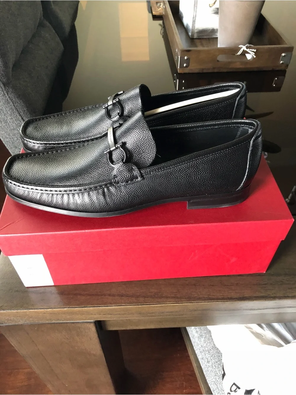 Salvatore Ferragamo Regal Gancini Pebble Leather Loafers Black Men’s 10.5 D NIB - Picture 3 of 6